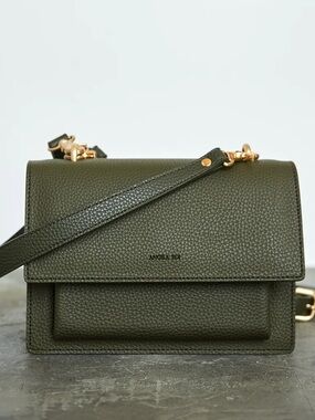 Angela Roi Eloise Peebled Leather Satchel In Deep Olive